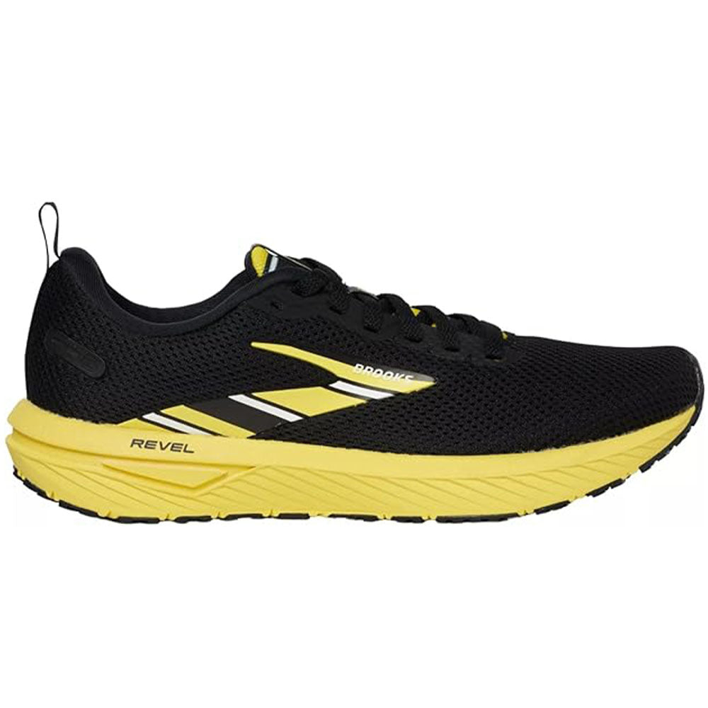 Women's Brooks Revel 6, Black/Yellow/White, 5 B Medium