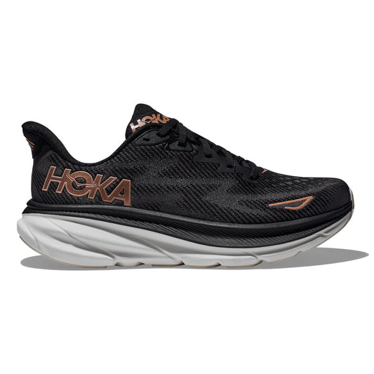 Women's Hoka Clifton 9, Black/Rose Gold, 5 B Medium