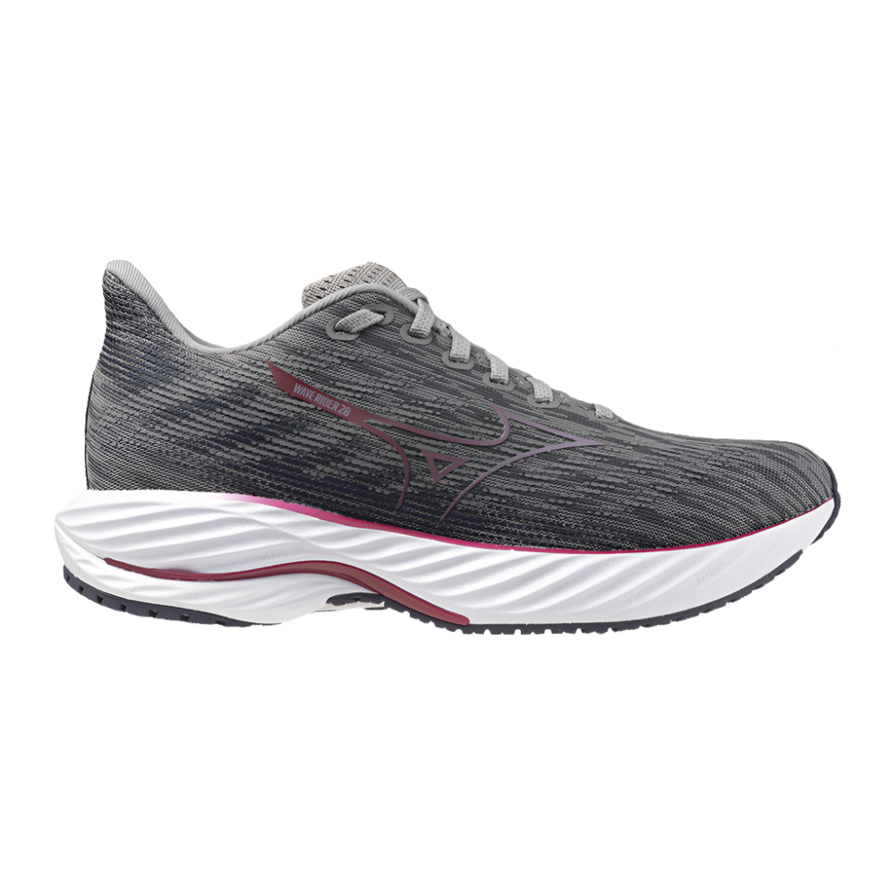 Women's Mizuno Wave Rider 28, Ultimate Grey/Cosmo Chrome, 12 B Medium